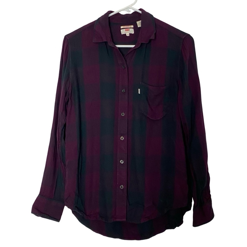 Levis Flannel Shirt Womens Size XS Levi’s Boyfriend Fit Black Dark Magenta Soft